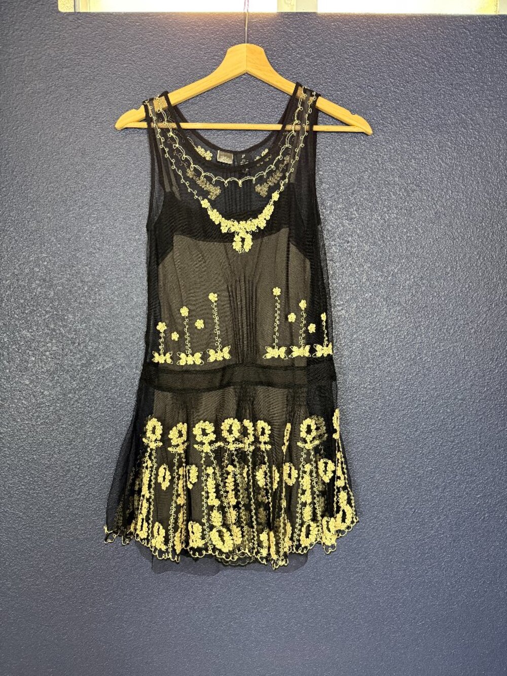 Lithe Anthropologie Black Cream Floral Embroidered Mesh Dress | Size 2